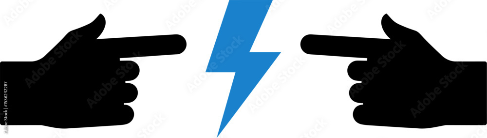 Poster hands pointing at lightning bolt energy power concept idea illustration vector graphic design elemen