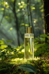  Tree Skincare Bottle in Natural Forest Setting – Botanical Organic Beauty Product