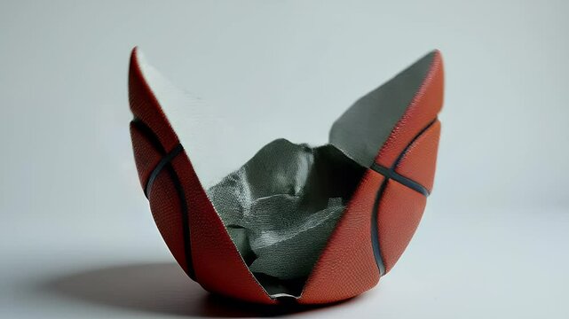 A sports ball lacking inflation, isolated on a white background.