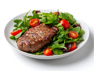 Delicious Plate of Steak with Salad Isolated on a white Background or transparent, png cut out 46318432 1