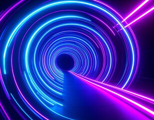 Naklejka premium A glowing spiral tunnel made of neon lines in a futuristic abstract style, generated with AI technology.