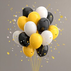 Bunch of yellow, white, and black balloons with gold confetti