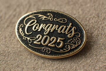 Elegant swirl script inside oval badge "Congrats 2025"
