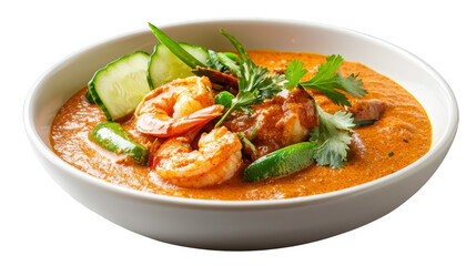 Steaming bowl of shrimp soup, a delicious and healthy seafood meal