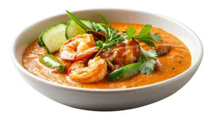 Steaming bowl of shrimp soup, a delicious and healthy seafood meal