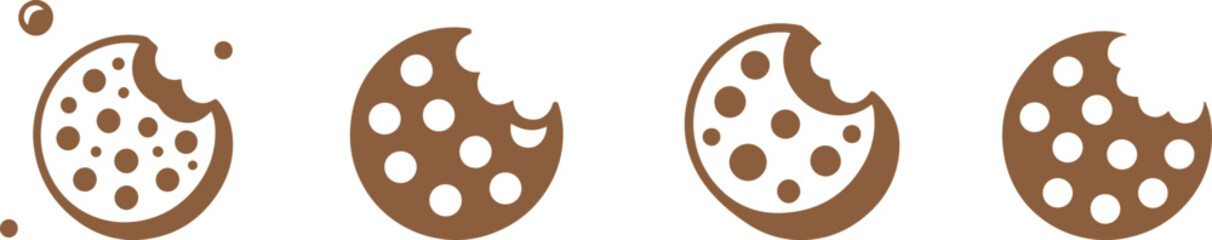 Cookies With Bites Icons Set. Snack, Dessert, Chocolate Chip, Bakery. Vector Illustration