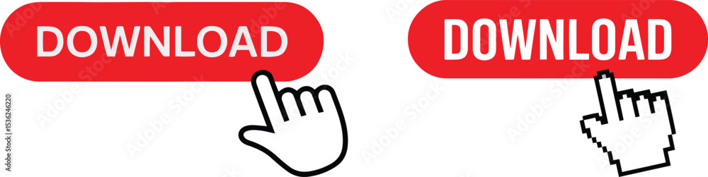 Fototapete clickable download button with pointer cursor vector on a white background