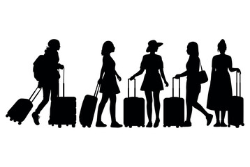 people with suitcase silhouette set
