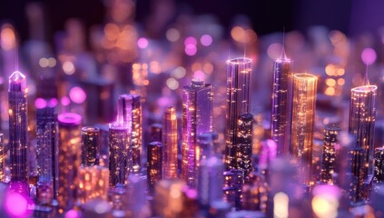 Fototapeta premium Futuristic city skyline, vibrant neon lights