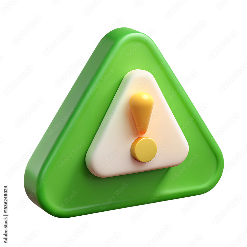 Aufkleber modern 3d render of a green warning triangle with an exclamation mark isolated on transparent backgr