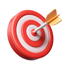 Successful dart hitting the bulls eye representing goal achievement and target focus isolated on transparent background PNG file download.
