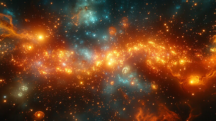 Fototapeta premium Explosive cosmic burst radiates stars and vibrant light across vast space, showcasing dynamic energy, celestial phenomena, cosmic beauty, and the infinite wonders of the universe in a dramatic scene. 