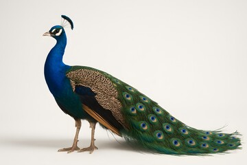 Obraz premium Vibrant Peacock Displaying Majestic Plumage in Wildlife Photography Closeup