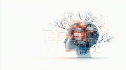 Innovative technology meets nature ai and brain imagery in a digital landscape abstract art futuristic concept