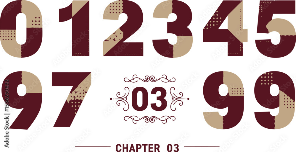 Poster chapter numbers graphic design vector illustration zero to nine typography with chapter zero three e