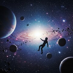 Naklejka premium Astronaut Drifting Among Planets in the Cosmos Great Adventure Space