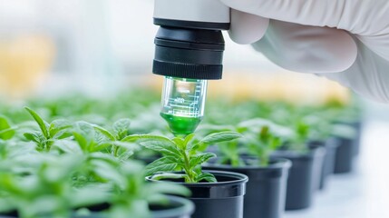 close-up of AI plant health scanner, agri-biotech tool, futuristic crop analysis device