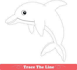 Handwriting Practice. Tracing lines and coloring dolphin for children. Vector Illustration