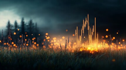 Ethereal firefly dance enchanted forest fantasy scene twilight glow ground level nature's magic