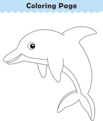 Funny cartoon dolphin. Coloring pages. Vector illustration