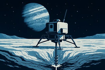 Jupiter Exploration: Modern Lunar Lander Design in Dark Space Background