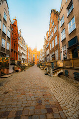 Gdansk with Motlawa river in Poland. Old town colourful house with church and Mariacka street © Zedspider