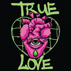 Surreal Heart with Eye for streetwear illustration