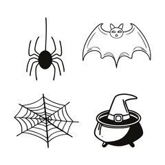 Fototapeta premium Minimalist Halloween Line Icons with Bat Spider and Cauldron halloween spider icon bat line art vector witch hat icon halloween cauldron vector flat halloween symbols halloween creepy icons