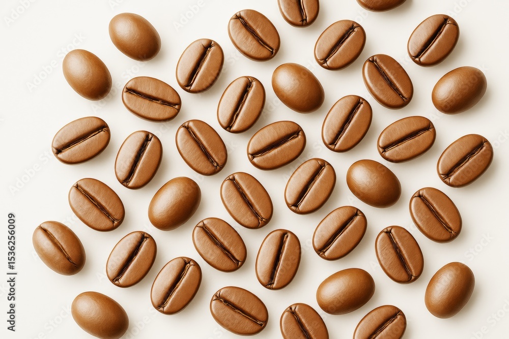 Poster seamless pattern of chocolate coffee bean candies scattered on a light background, showcasing a crea