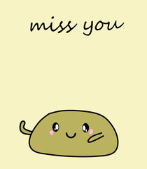 Miss you hand drawn vector illustration in cartoon comic style traditional japanese korean food card