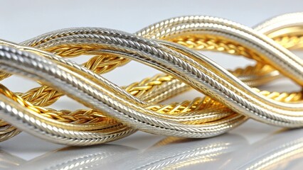Intricate Intertwining of Gold and Silver Metal Cords A Close-Up Study of Luxurious Textured Design