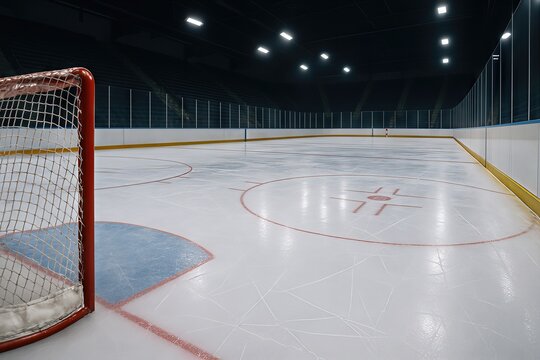 Cinematic view of ice rink arena for sports design and poster use