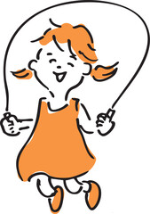 Girl jumping rope – hand-drawn children’s exercise and activity illustration