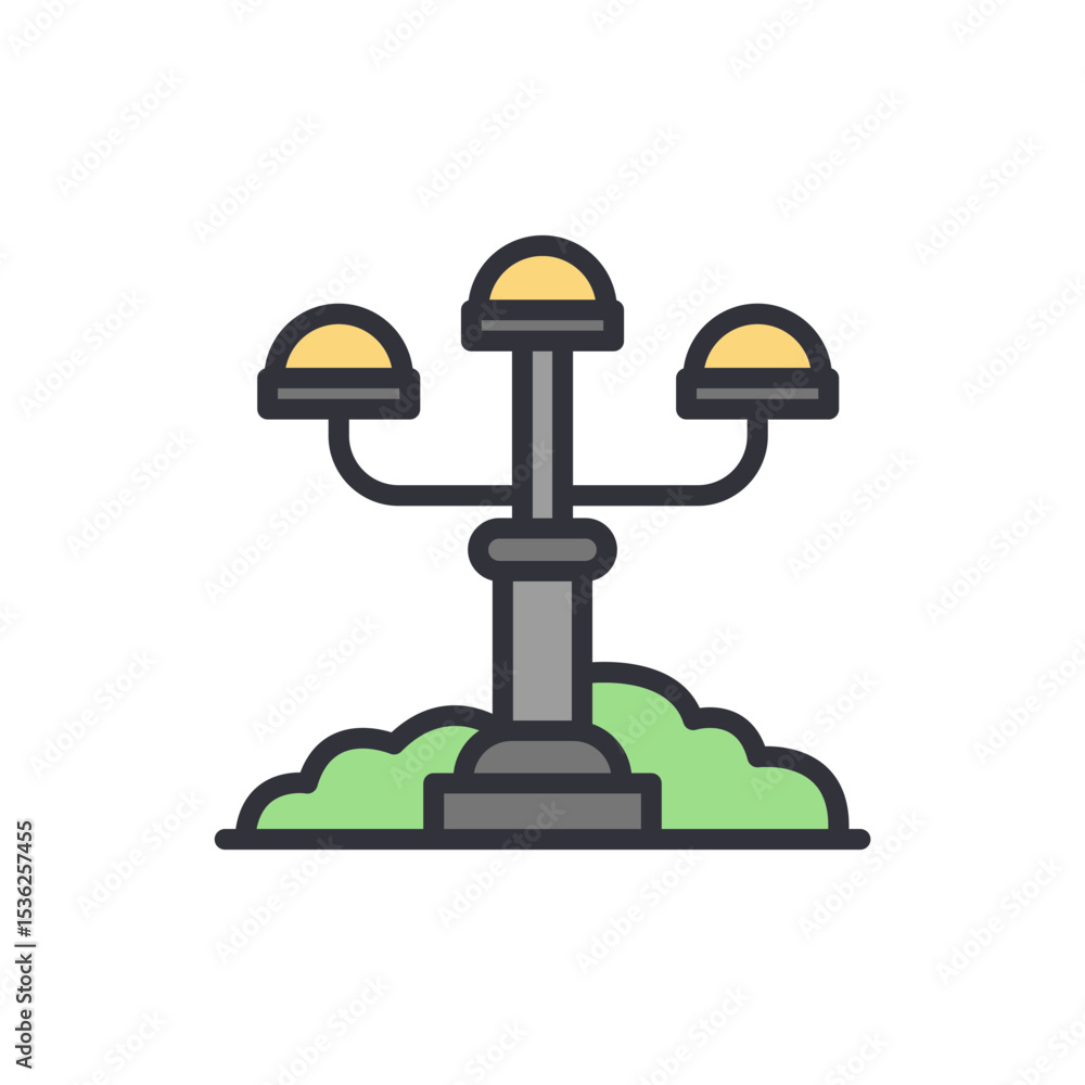 Poster isolated triple lamp post with green patch design on transparent layout