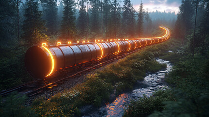 Futuristic digital pipeline visualizes AI ML IoT integration for smart leak detection and sustainable water management with glowing sensors, data streams, and a digital interface showcasing advanced t