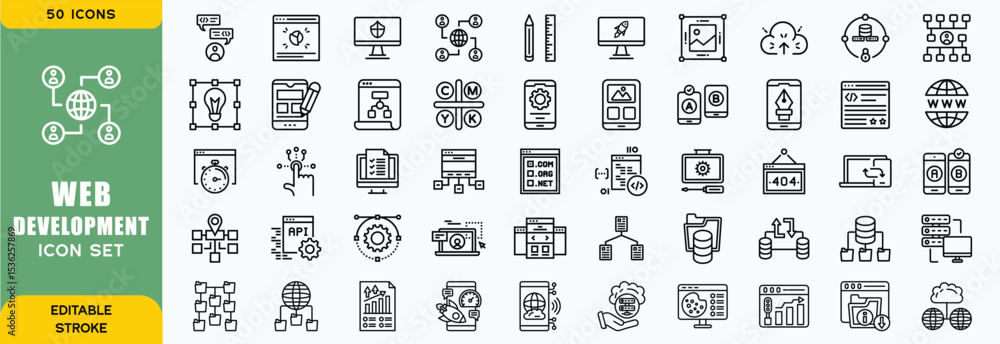 Poster set of outline web development icons. minimalist thin linear web icon set. vector illustration