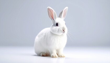 Obraz premium Cute White Bunny on Light Background