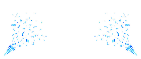Party poppers with blue confetti explosion on white background for celebration design. birthday, anniversary. Vector illustration.