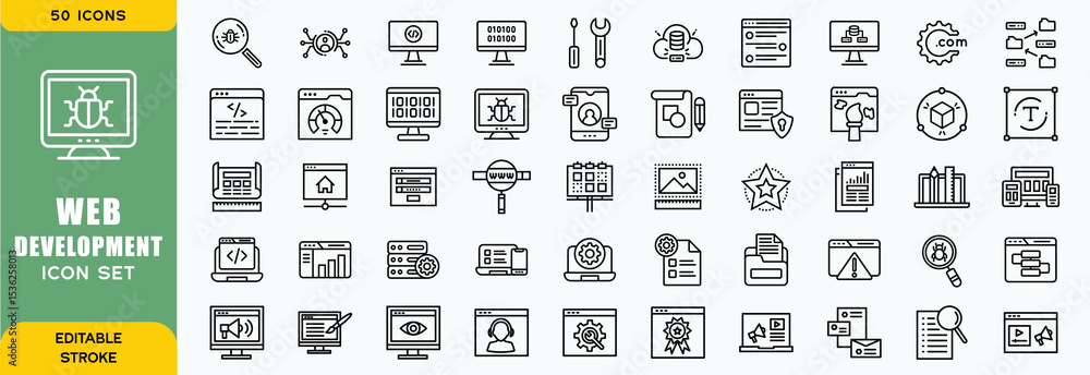 Poster set of outline web development icons. minimalist thin linear web icon set. vector illustration