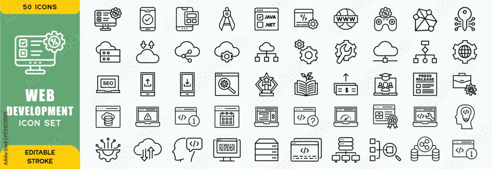 Poster set of outline web development icons. minimalist thin linear web icon set. vector illustration