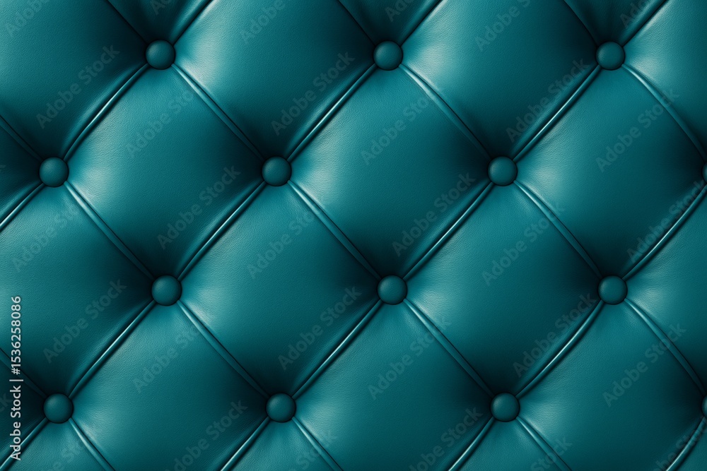 Poster Luxurious teal leather button-tufted surface background with diamond pattern and soft lighting on a dark elegant backdrop. Ai generative.