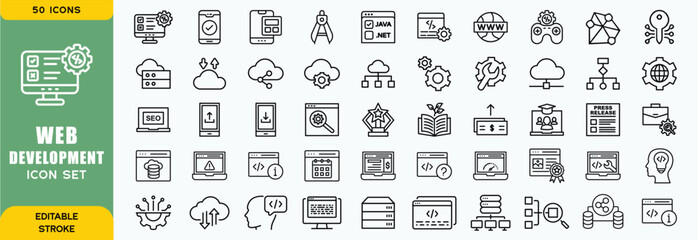 Set of outline web  development icons. Minimalist thin linear web icon set. vector illustration