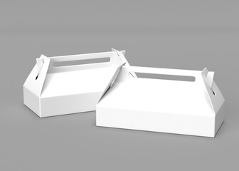Two Blank White Cardboard Takeaway Boxes with Handles - Packaging Mockup
