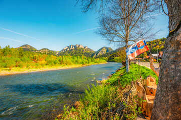 Peak Tri Koruny or Trzy Korony during day with green meadow and trees in spring. Pieniny National park in Slovakia and Poland © Zedspider