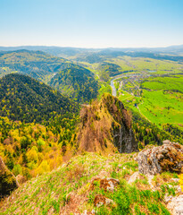Hiking to peak Tri Koruny or Trzy Korony during day. Pieniny National park in Poland. View from the lookout at the top © Zedspider