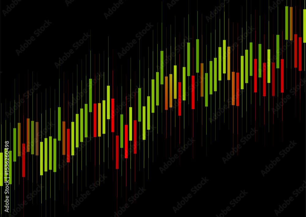 Aufkleber Abstract green red growing financial linear graph chart background. Vector lines tech design
