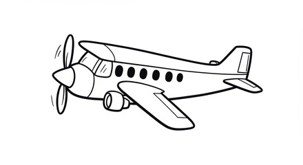 Cartoon Airplane Illustration in Black and White