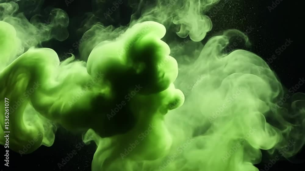 Poster green powder material creates an ethereal cloud effect in motion captured in dynamic circular flow, 