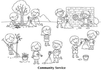 Kids Cleaning and Planting Illustration