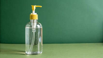 Isolated plastic pump bottle containing liquid for hygiene, beauty, or cosmetic care